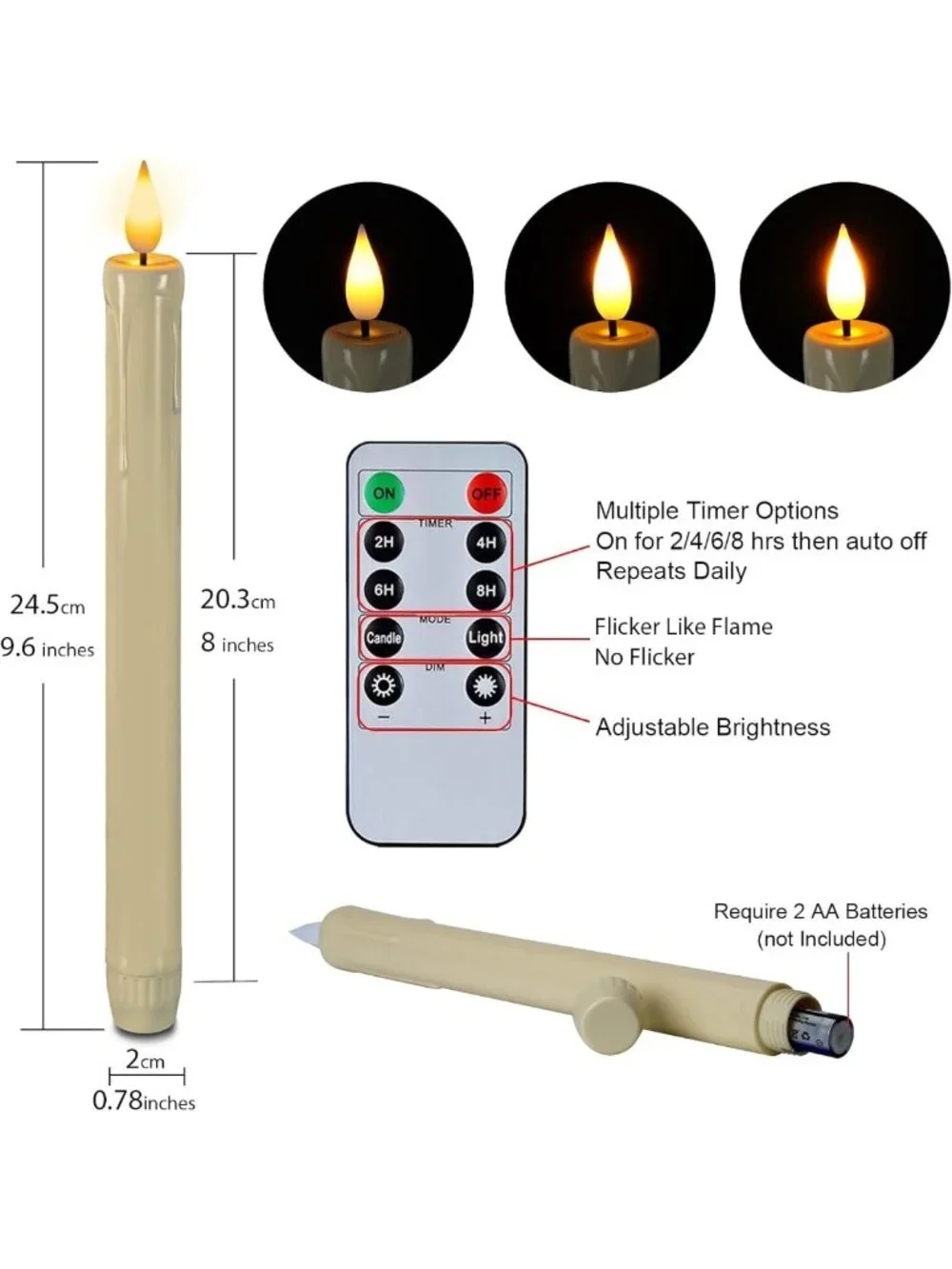 48 Pcs Flameless Taper Candles with Remote & Timer, Battery Operated LED Ivory